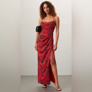 Hutch Luxe Gown red and black floral wedding guest dress size10.